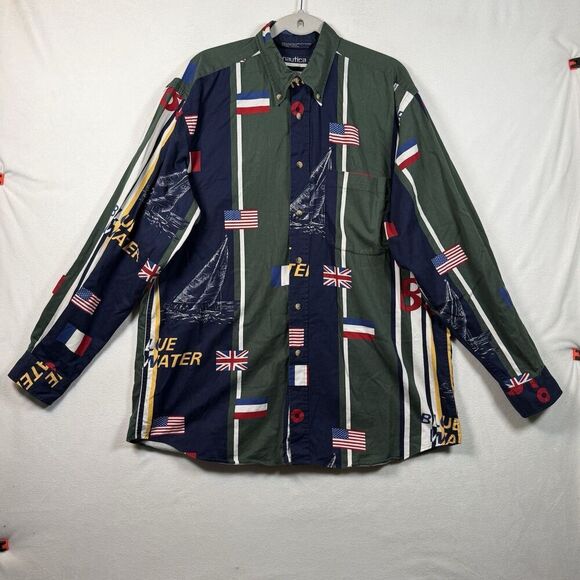 Nautica Other - Nautica Vintage 90s Sailing Flags Shirt L Button Down Nautical Maritime Cotton